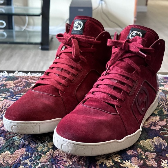 Gucci Other - Gucci GG Hightop Red Suede Leather Men’s Fashion Sneakers Size 13 C